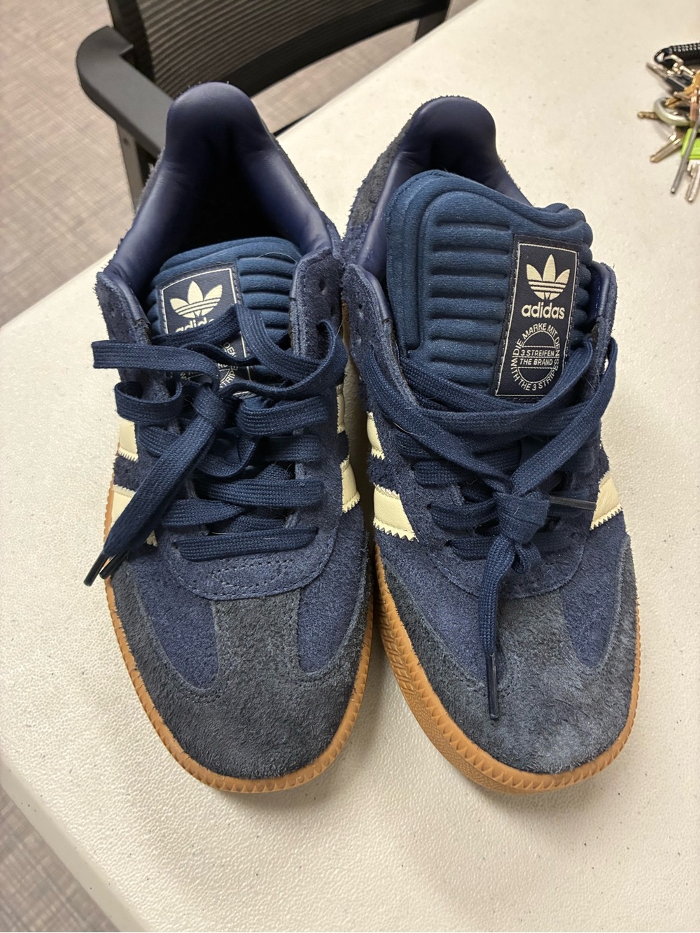 adidas Navy Suede Sneakers with Cream Stripes and Gum Sole